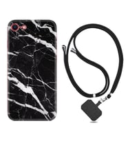 Apple iPhone 5 6 7 8 Plus Se XR Kılıf Boyun Askılı Silikon Siyah Şerit Mermer 1318