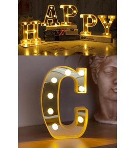 3D Led Işıklı Büyük Harf C Tasarımı Doğum Günü Organizasyonu için (Krem)