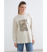 LCW EVERYDAY Gri Bisiklet Yaka Oversize Kadın Sweatshirt Tunik