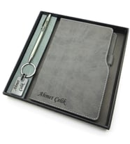 Signator® Codex  N235 Kişiye Özel Defterli Set - İsme Özel Gri Kalem + İsme Özel Gri Defter + İsme Özel Anahtarlık  İsme Özel Kutusunda Hediyelik Set (Karışık)