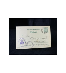 1898 Almanya Würrtemberg Krallığı Postakartı Antiye Resmi Pul 5 Pfennig Amtlicher Verkehr ve damgal