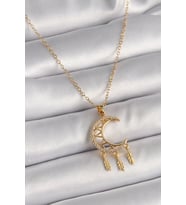 316L Çelik Gold Renk Zincir Zirkon Taşlı Hilal Model Sallantı Yaprak Detay Kadı - GLST3784-334