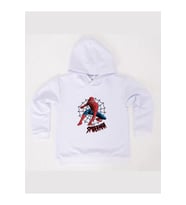 Spiderman baskılı örümcek adam kapüşonlu pamuklu kumaş çocuk sweatshirt (Beyaz)