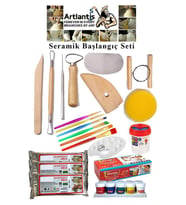 Seramik Başlangıç Boyama Seti 29 Parça 1 Paket Kil Hamuru Fırça Palet Akrilik Boya Modelaj Modelleme Heykel Ebeşuar (Karışık)
