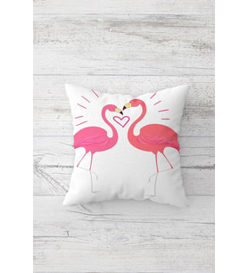 Kalpli Flamingo Desenli Çift Tarafı Baskılı Gizli Fermuarlı Yastık Kılıfı Kırlent Yastık Kılıfı (Pembe)