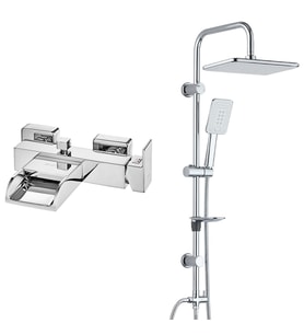 ECA Natura Banyo Bataryası+T-MAY Banyo Çınar Dikdörtgen Tepe Duş Takımı Seti Pas (Krom)