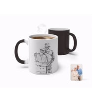 BK Gift Kişiye Özel Tam Boy Karakalem Büyükanne ve Büyükbaba Karikatürlü Sihirli Kupa Bardak-1 (Beyaz)