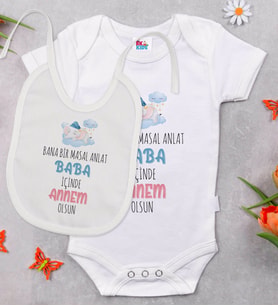 BK Kids Masal Anlat Baba Tasarımlı Beyaz Bebek Body Zıbın ve Mama Önlüğü Hediye Seti-1