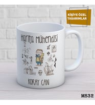 Kişiye Özel Meslek Temalı Kupa  İsimli & Fotoğraflı Premium Hediye Bardak Harita Mühendisi