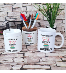 Dünyanın En İyi Edebiyat Öğretmeni Kalemlik Küllük Kupa Bardak Öğretmenler Günü Hediye Seti