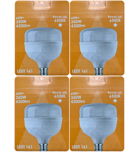 (4 Adet) Osaka 60W (350W) Beyaz Işık E27 Duylu (Kalın Duy) Led Torch Ampul