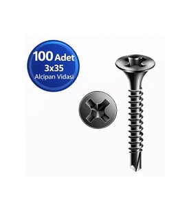 Matkap Uçlu Alçıpan Vidası Siyah 3.5x35 mm 100 Adet Metal Profil Uyumlu