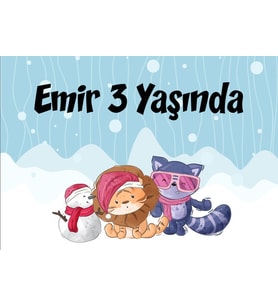 Sevimli Hayvanlar Kış Temalı doğum Günü Afişi 35X50 cm