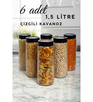6'lı Mega Boy Uzun Dik Saydam Çizgili Cam Kavanoz Seti 1500ml Erzak Saklama