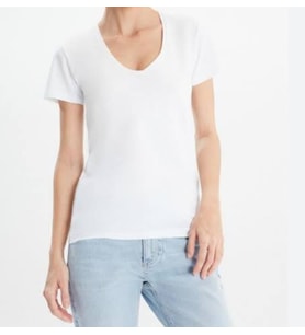 V Yaka Pamuklu T-shirt (Beyaz)