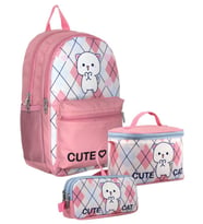 Cennec SETUMT5024A Üçlü İlkokul Çanta Seti (Beyaz Pembe - Love Cute Cat - Kız Çocuk)