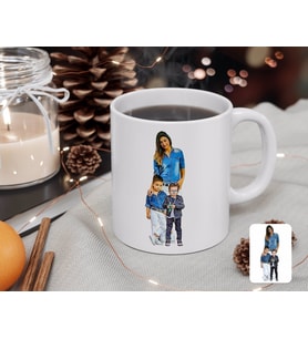 BK Gift Kişiye Özel Tam Boy Anne ve Oğullar Karikatürlü Beyaz Kupa Bardak-1