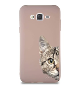 Samsung Galaxy J7 Core Soft Premier Kapak Catface Tasarımlı Silikon Kılıf - Pudra (Şeffaf)