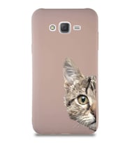 Samsung Galaxy J7 Core Soft Premier Kapak Catface Tasarımlı Silikon Kılıf - Pudra (Şeffaf)