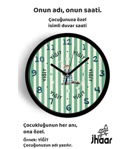 İsme Özel Kedi Çocuk Odası Duvar Saati Orta Boy 30 cm Siyah Camlı Sessiz