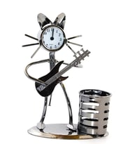 Kişiye Özel Gitar Çalan Kedi Tasarımlı Metal Saatli Kalemlik