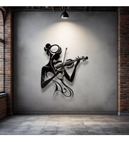 Keman Çalan Kadın Metal Duvar Dekoru – Sanatsal Minimalist Tasarım (Siyah)