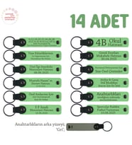 Sınıf Annelerinden Öğretmene Hatıra, 14'lü Set, Kişiselleştirilebilir Deri Anahtarlık, F Yeşil & Gri (Fıstık Yeşili)
