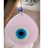 Mavi Nazar Boncuklu Pudra Pembe Renk Nazar Boncuklu Damla Desen El Yapımı Duvar 