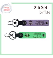 Eşinizin Ruhuna Hitap Eden, Gemi Motifli Deri Anahtarlık Seti, Mor Menekşe-Fıstık Yeşil