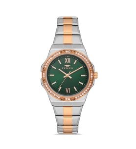 Ferro FL21358A-E6 Quartz Çelik Rose/Gri Yeşil Kadran 34 mm Kadın Kol Saati