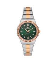 Ferro FL21358A-E6 Quartz Çelik Rose/Gri Yeşil Kadran 34 mm Kadın Kol Saati