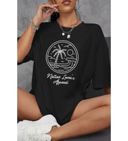 Vintage Baskılı Kadın Siyah Pamuklu Oversize Tişört