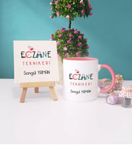 Eczane Teknikeri Kupa Bardak Pembe Dekoratif Taş Baskı