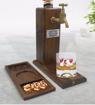 BK Gift Kişiye Özel İsimli Fotoğraflı Viski Bardağı & Musluklu Doğal Ahşap İçki Standı & Masif Ahşap Dikdörtgen Sunum Tabağı Çerezlik Hediye Seti-32