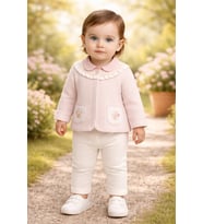 Kız Bebek Çiçek Cep Detaylı Ceket-gömlek Pantolon Takım - PEMBE / 9 AY