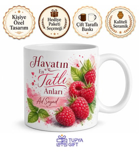 Ahududu Temalı Baskılı Kupa Bardak Porselen Hediye Mug