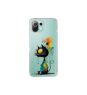 Xiaomi Mi 11 Lite ile Uyumlu Splash Kedi Tasarımlı Şeffaf Silikon Kılıf
