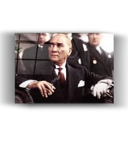 Cam Tablo Mustafa Kemal Atatürk - Duvar Dekorasyonu - Ofis Dekorasyonu - Duvar Tablosu - Atatürk - Modern - Hediye - Ev & Yaşam (Siyah)