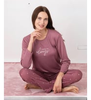 Pijamoni Kadın Milan Bisiklet Yaka Uzun Kol İnce Pijama Takımı 7600/37 - 1 Adet (Gül Kurusu)