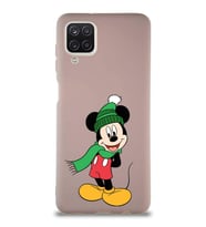 Samsung Galaxy A12 Soft Premier Kapak Mickey Mouse-G Tasarımlı Silikon Kılıf - Pudra (Şeffaf)