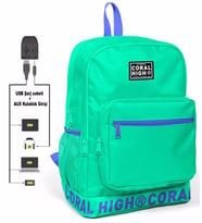 Coral High Logo Nakışlı Yeşil Ortaokul, Lise ve Günlük Sırt Çantası(USB VE AUX SOKETLİ)