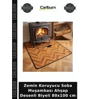 Özel Üretim Dekoratif Zemin Koruyucu Soba Muşambası - Ahşap Desenli - Biyeli - 80x100 cm