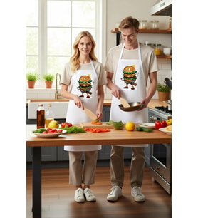 Erkek Unisex Mutfak Aşçı Önlüğü Karikatür Burger Baskılı DTF Dijital Rahat Kesim Günlük Modern Şık