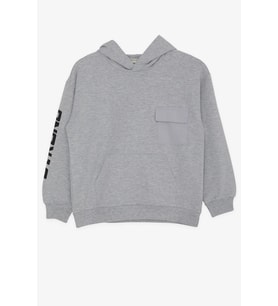 Breeze Erkek Çocuk Sweatshirt Kapüşonlu Cepli 8-14 Yaş, Açık Gri Melanj
