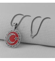 Gravür İşlemeli 925 Ayar Gümüş Büyük Boy Ay Yıldız Kolye