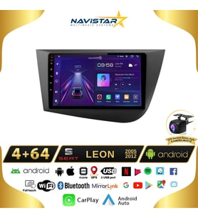 Seat Leon 4GB + 64GB 2005-2012 Model Android 13 Kablosuz Carplay Navigasyon Multimedya Sistemi