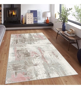 Gri Batik Desen Renk Geçişli Yıkanabilir Kaymaz Taban Leke Tutmaz Modern Salon Halısı ve Yolluk (Bej - Pembe)