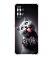 PrintiFy Samsung Galaxy A32 Uyumlu Kedi 2 Baskılı Şeffaf Köşe Korumalı Antişok Kılıf
