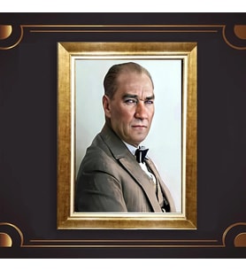 Altın Varaklı Çerçeveli Paspartulu Atatürk Tablo DC0647 (Gold)