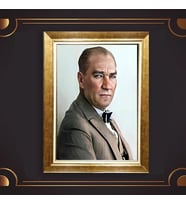 Altın Varaklı Çerçeveli Paspartulu Atatürk Tablo DC0647 (Gold)